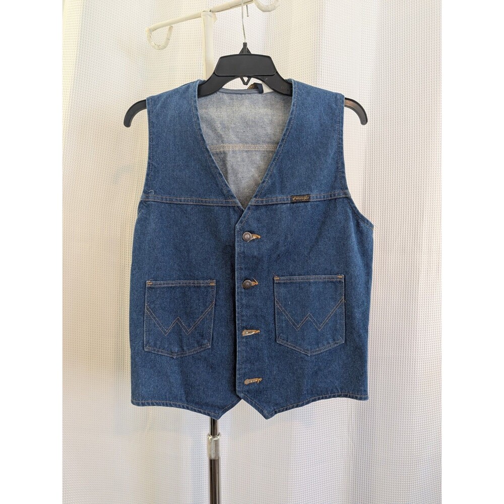 Vintage Wrangler Denim Blue Jean Vest Men's Medium 14oz Denim 70s 80s (G08)